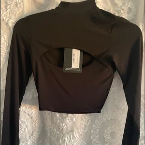 Womens Black Cut Out Crop Top | PrettyLittleThing | Size US 0 / UK 4 | NWT